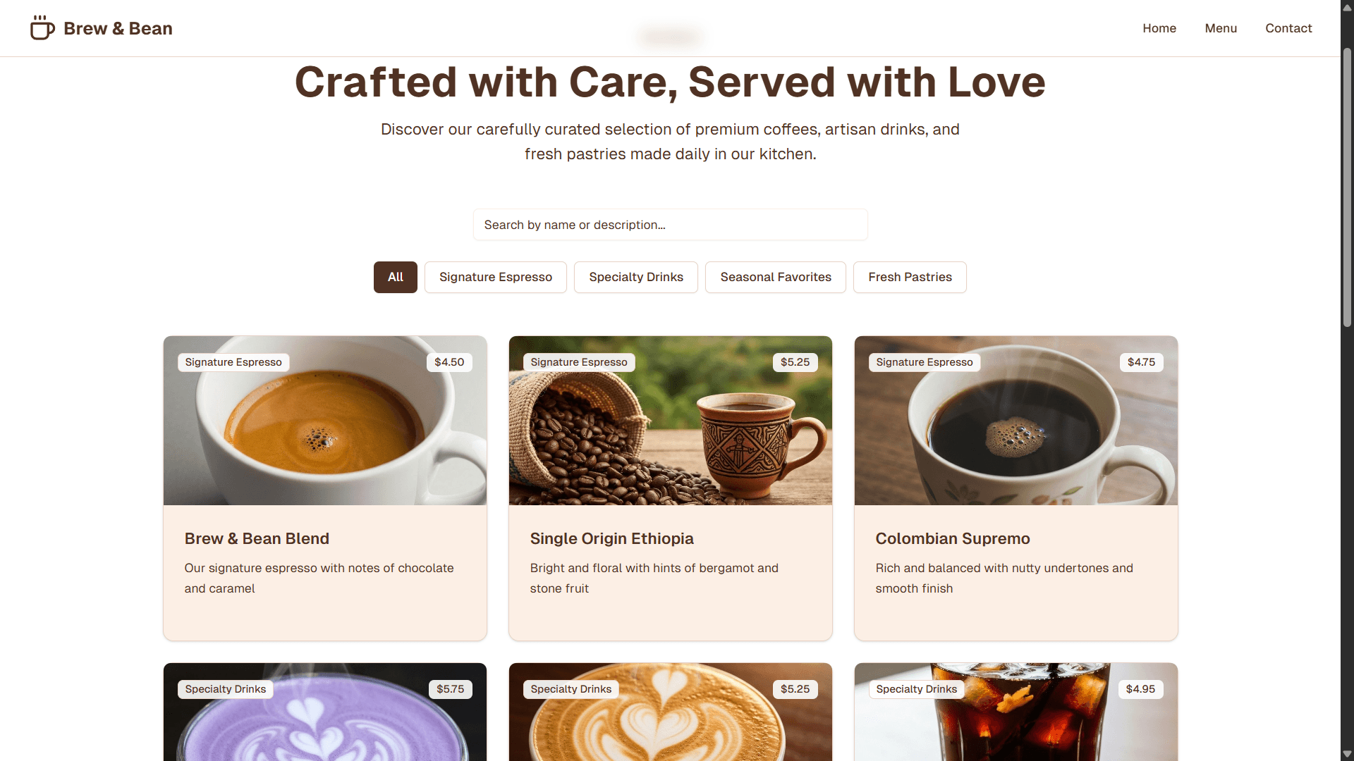 Brew & Bean Coffee Shop screenshot 1
