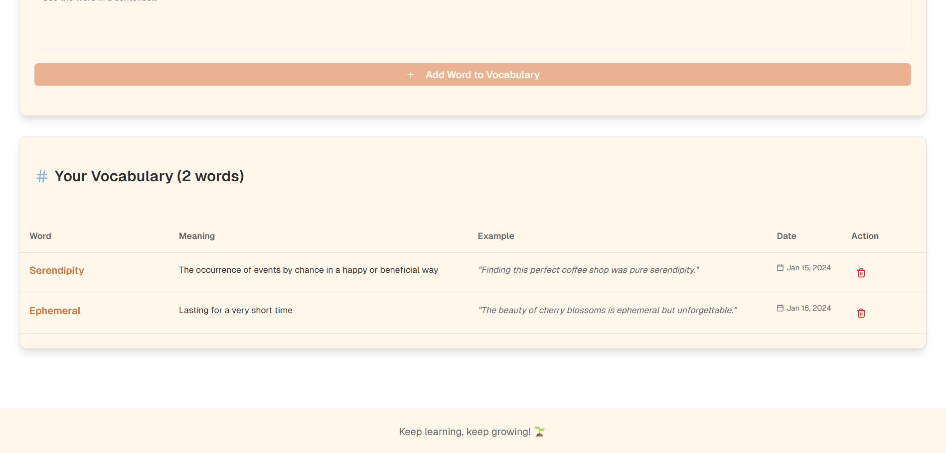VocabTracker screenshot 1
